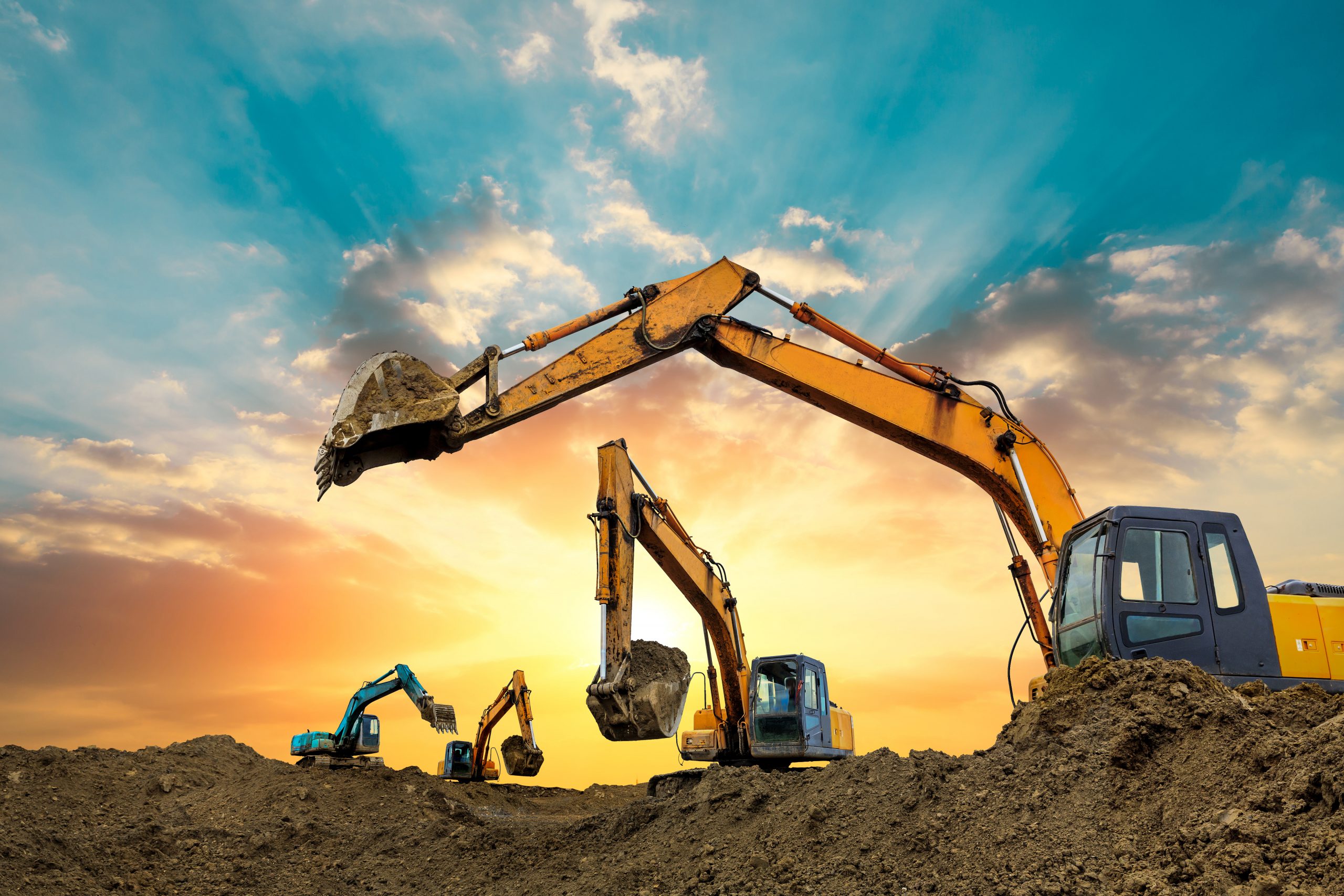 group of excavators